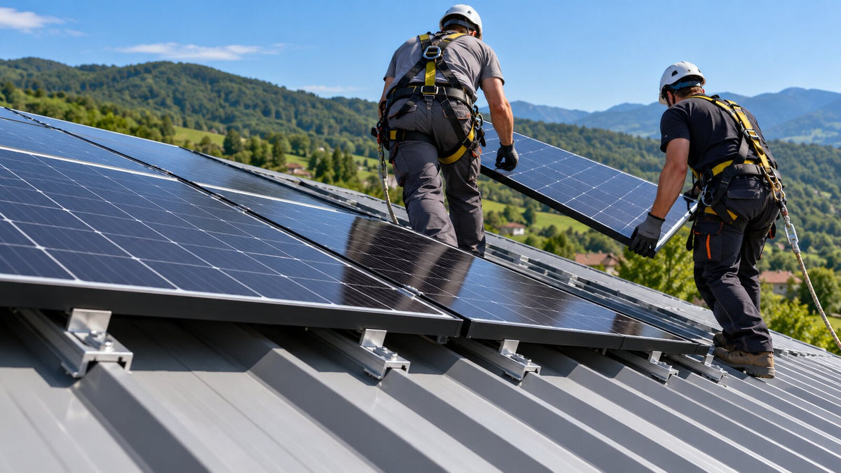 Panouri fotovoltaice montate pe tablă trapezoidală cu minirailuri și cleme