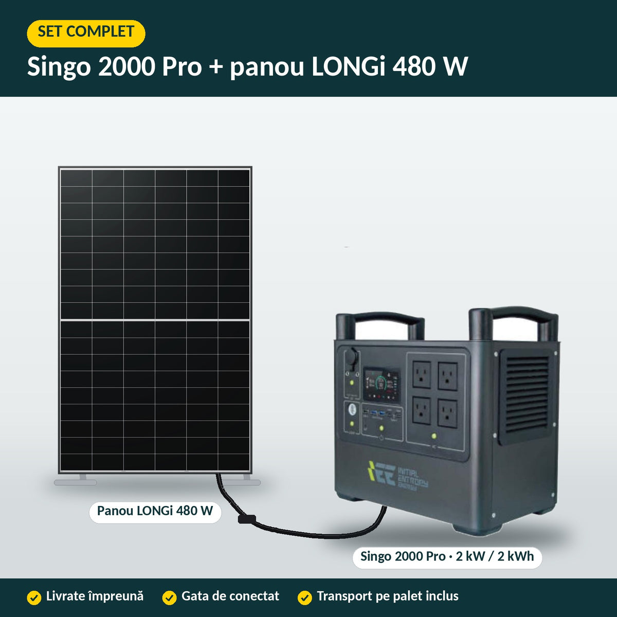 Set complet: stația Singo 2000 Pro conectată la panoul LONGi 480 W